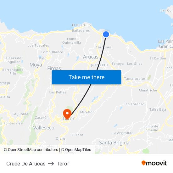 Cruce De Arucas to Teror map