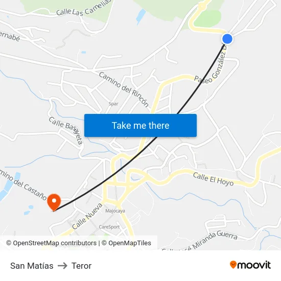 San Matías to Teror map