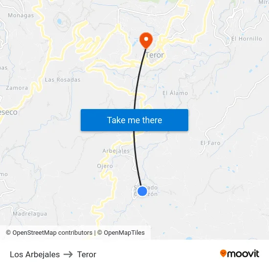 Los Arbejales to Teror map