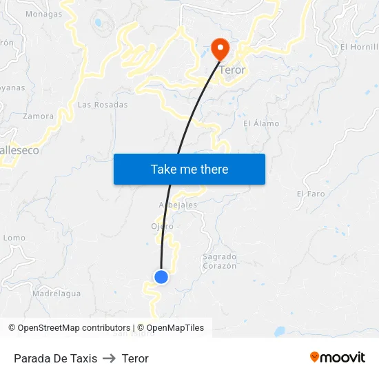Parada De Taxis to Teror map