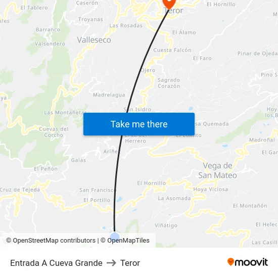 Entrada A Cueva Grande to Teror map
