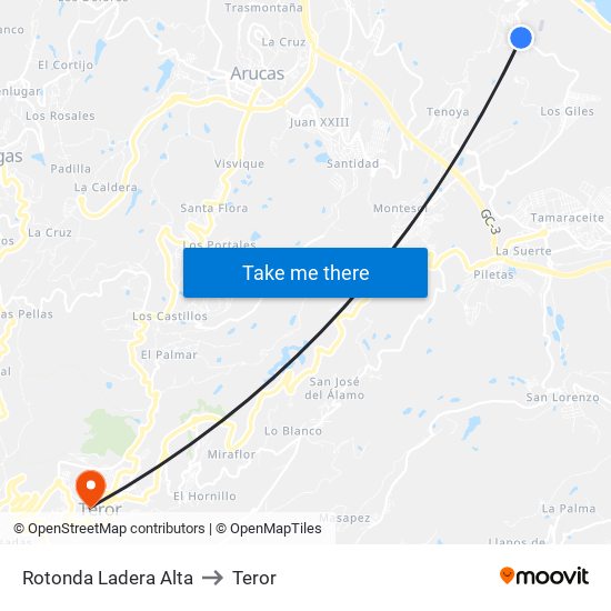 Rotonda Ladera Alta to Teror map