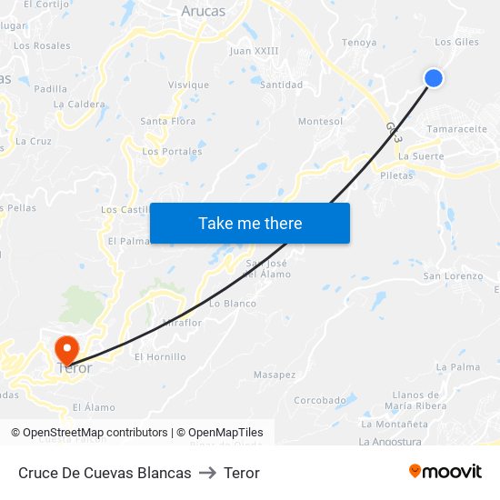 Cruce De Cuevas Blancas to Teror map