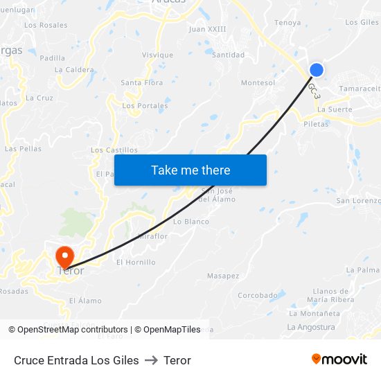 Cruce Entrada Los Giles to Teror map