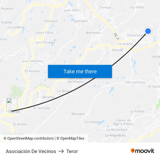Asociación De Vecinos to Teror map