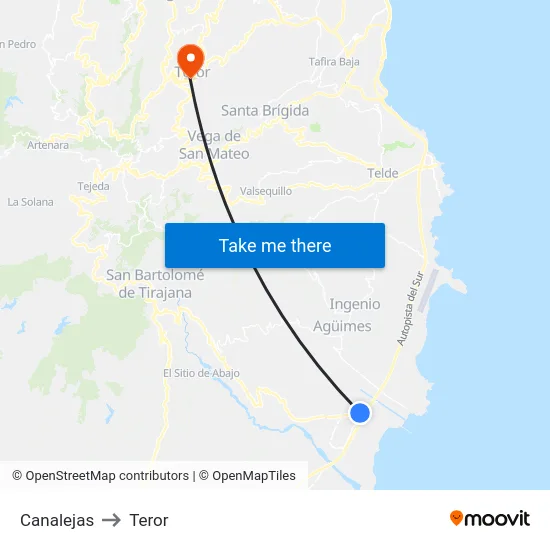 Canalejas to Teror map