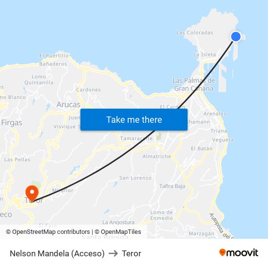 Nelson Mandela (Acceso) to Teror map