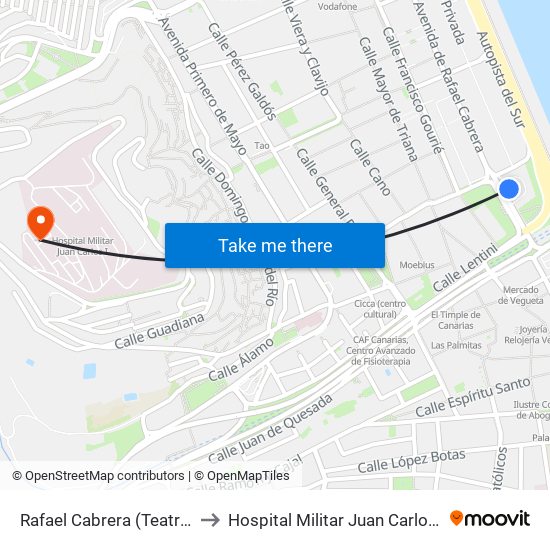 Rafael Cabrera (Teatro) to Hospital Militar Juan Carlos I map