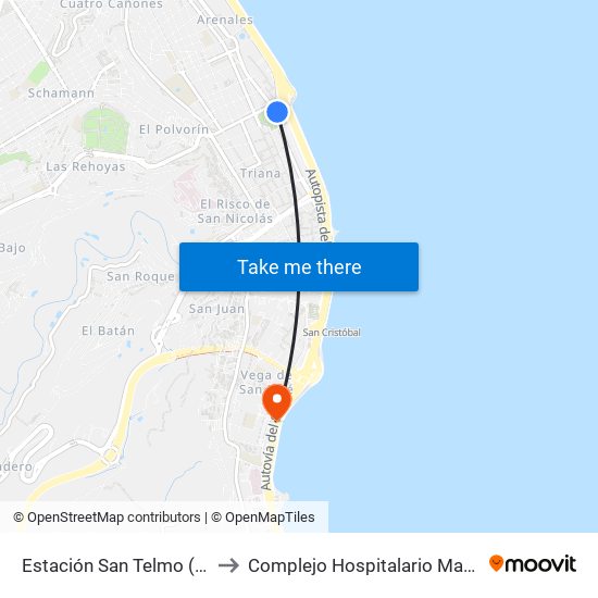 Estación San Telmo (Andén 18) to Complejo Hospitalario Materno-Insular map