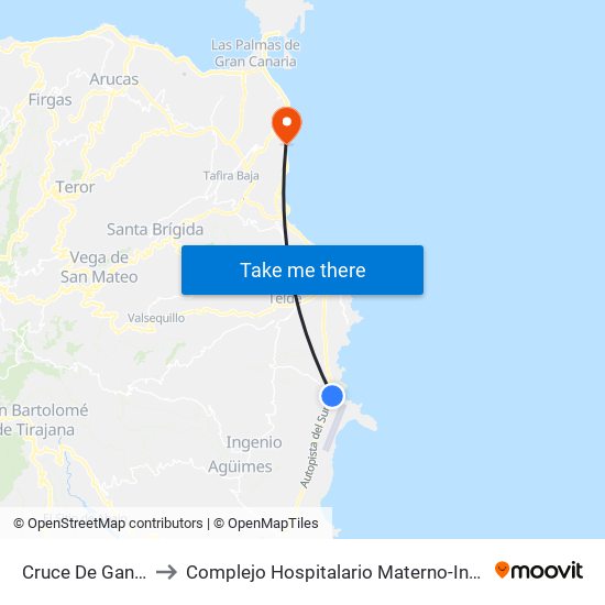 Cruce De Gando to Complejo Hospitalario Materno-Insular map