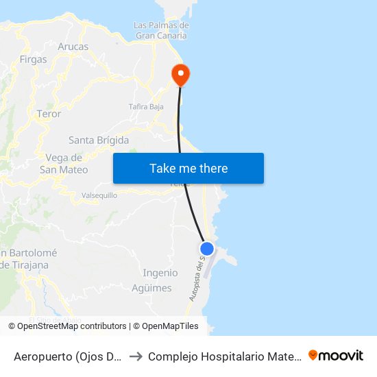 Aeropuerto (Ojos De Garza) to Complejo Hospitalario Materno-Insular map