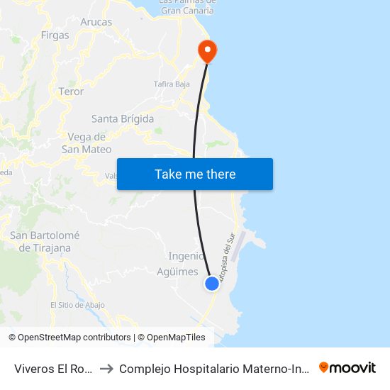 Viveros El Rosal to Complejo Hospitalario Materno-Insular map