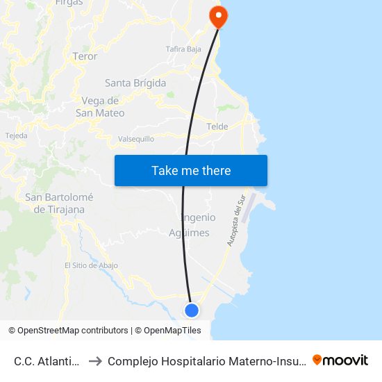 C.C. Atlantico to Complejo Hospitalario Materno-Insular map