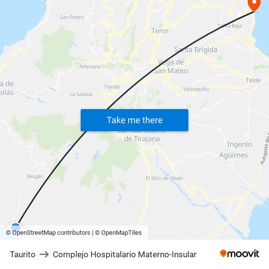 Taurito to Complejo Hospitalario Materno-Insular map