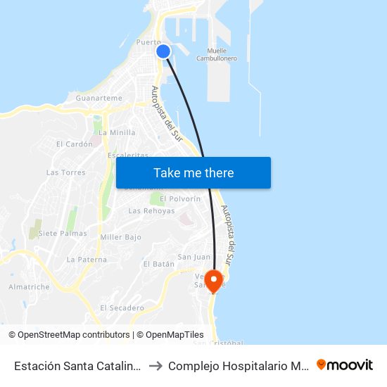 Estación Santa Catalina (Andén 21) to Complejo Hospitalario Materno-Insular map