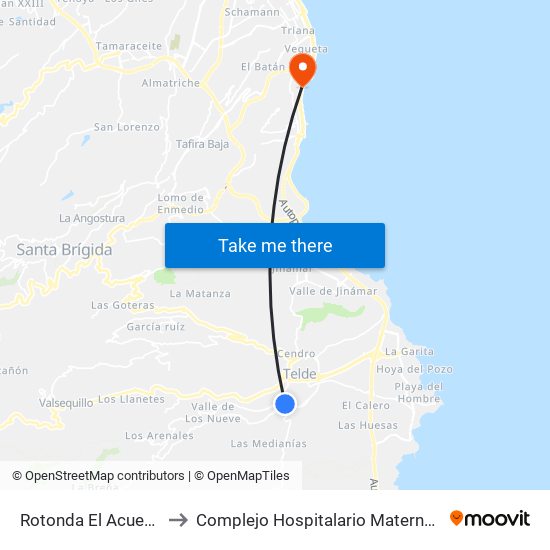 Rotonda El Acueducto to Complejo Hospitalario Materno-Insular map