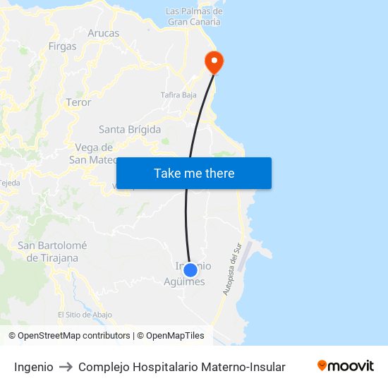 Ingenio to Complejo Hospitalario Materno-Insular map