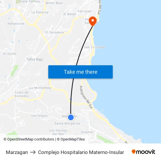 Marzagan to Complejo Hospitalario Materno-Insular map