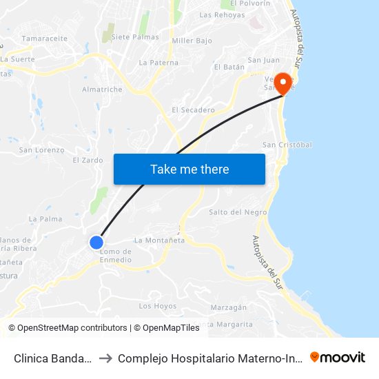 Clinica Bandama to Complejo Hospitalario Materno-Insular map
