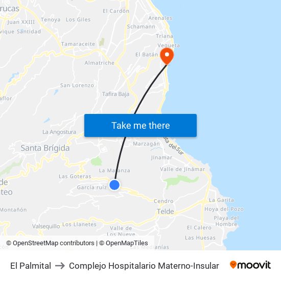 El Palmital to Complejo Hospitalario Materno-Insular map