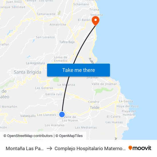 Montaña Las Palmas to Complejo Hospitalario Materno-Insular map