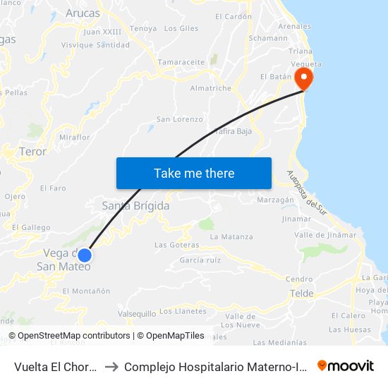 Vuelta El Chorrillo to Complejo Hospitalario Materno-Insular map