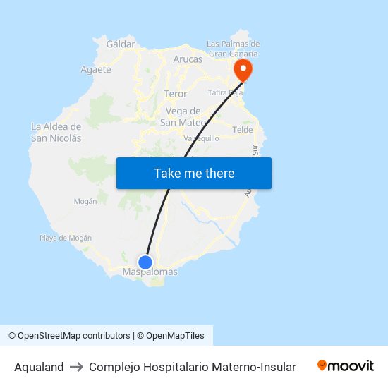 Aqualand to Complejo Hospitalario Materno-Insular map