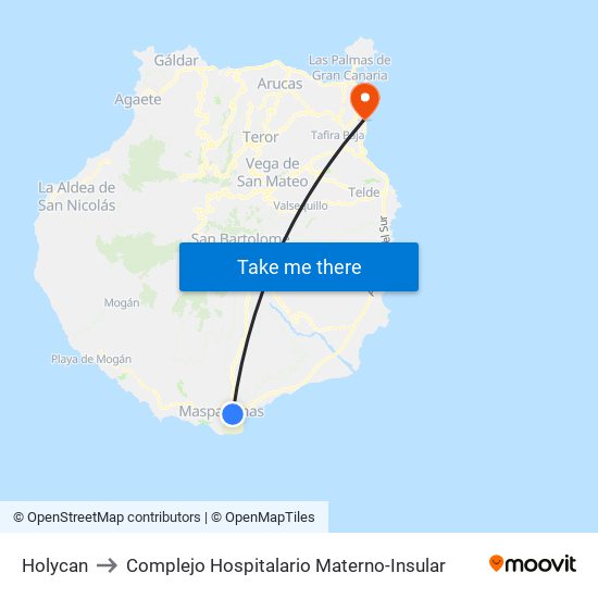 Holycan to Complejo Hospitalario Materno-Insular map