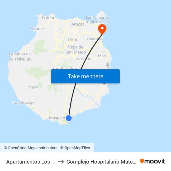 Apartamentos Los Angeles to Complejo Hospitalario Materno-Insular map