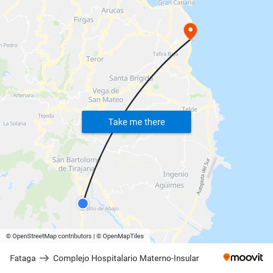 Fataga to Complejo Hospitalario Materno-Insular map