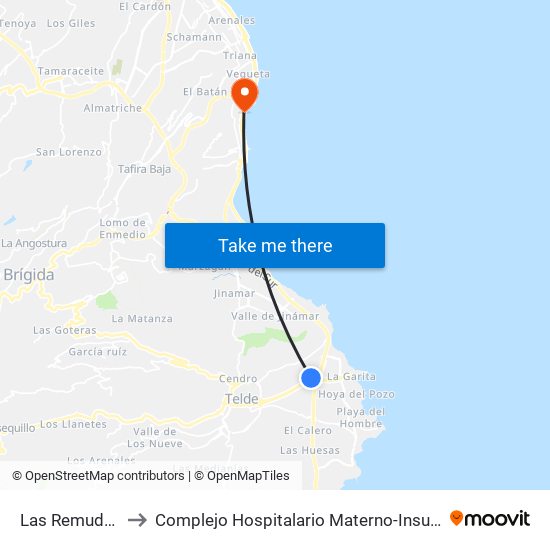 Las Remudas to Complejo Hospitalario Materno-Insular map