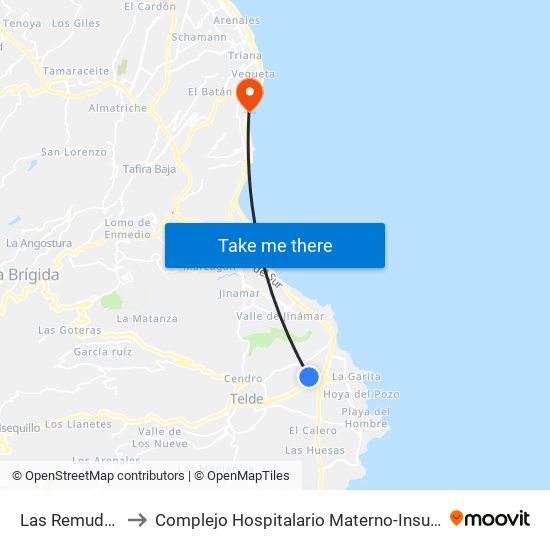 Las Remudas to Complejo Hospitalario Materno-Insular map