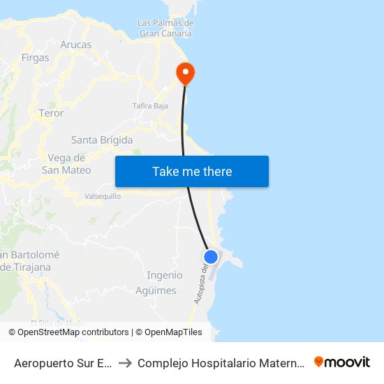 Aeropuerto Sur Expres to Complejo Hospitalario Materno-Insular map