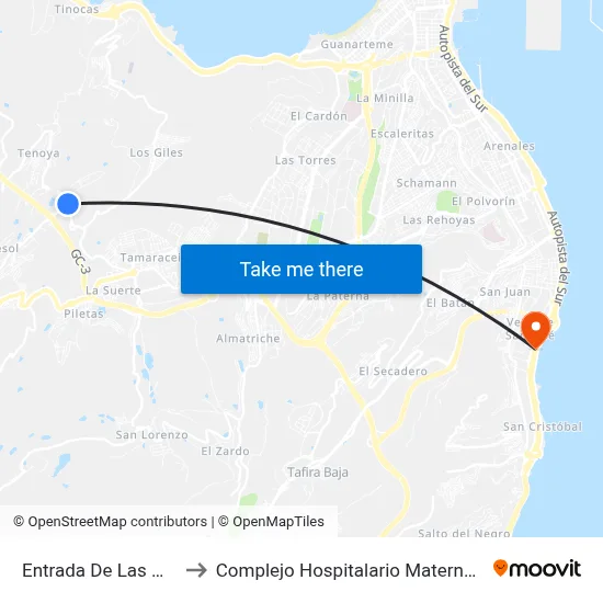 Entrada De Las Mesas to Complejo Hospitalario Materno-Insular map