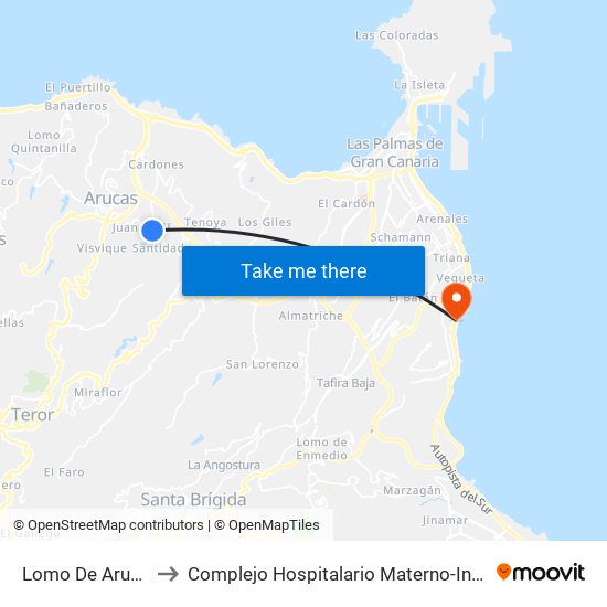 Lomo De Arucas to Complejo Hospitalario Materno-Insular map