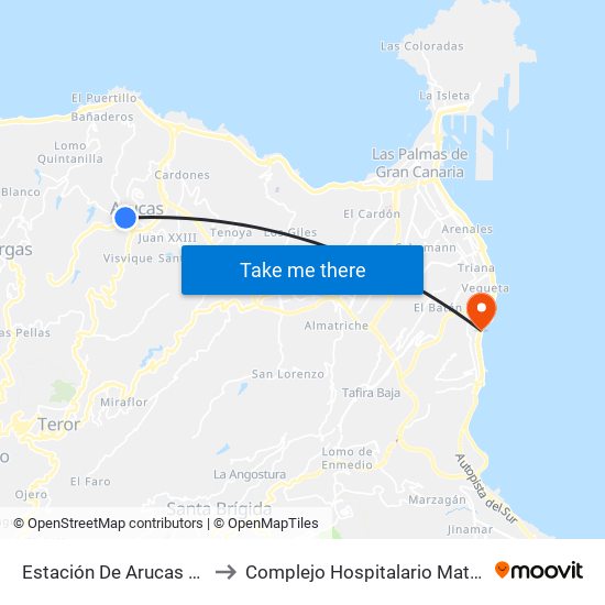 Estación De Arucas (Andén 5) to Complejo Hospitalario Materno-Insular map