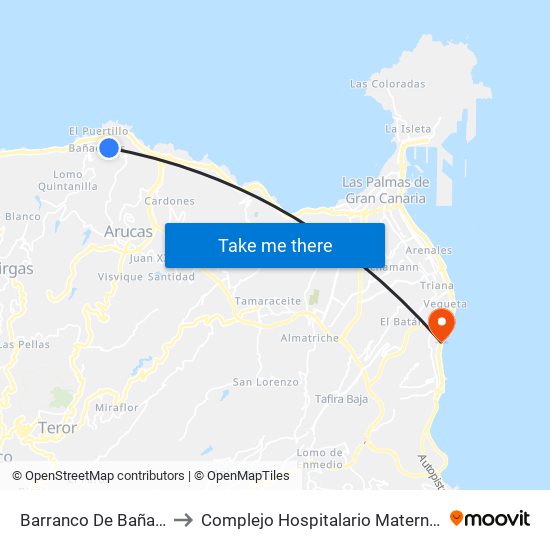 Barranco De Bañaderos to Complejo Hospitalario Materno-Insular map
