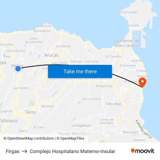 Firgas to Complejo Hospitalario Materno-Insular map