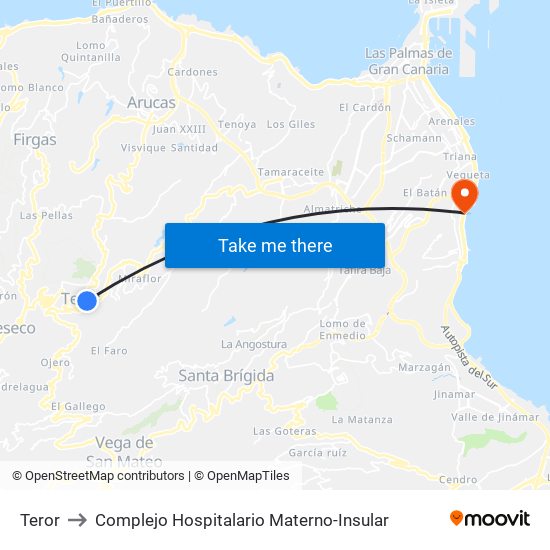 Teror to Complejo Hospitalario Materno-Insular map