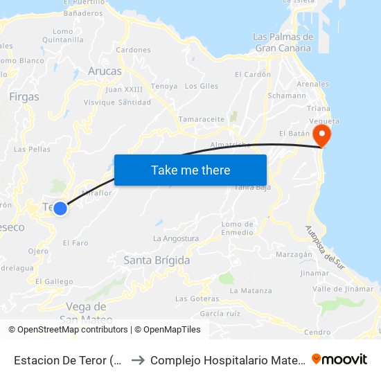 Estacion De Teror (Anden 4) to Complejo Hospitalario Materno-Insular map