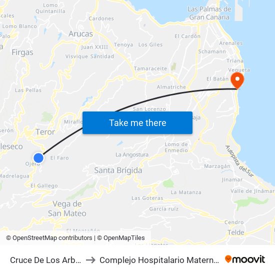 Cruce De Los Arbejales to Complejo Hospitalario Materno-Insular map