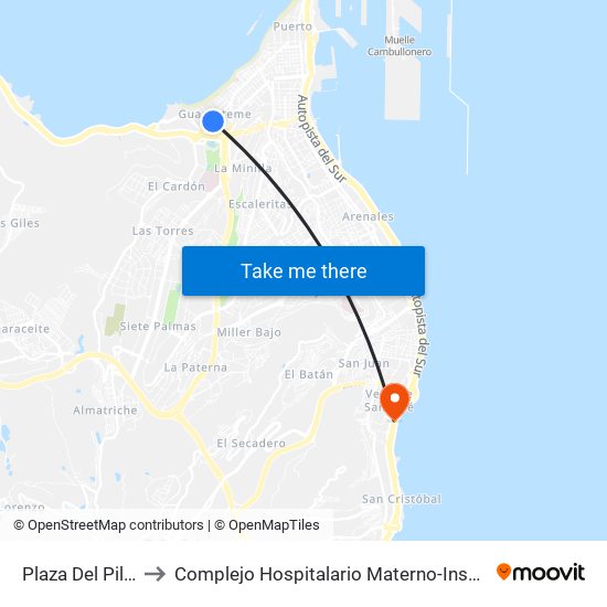 Plaza Del Pilar to Complejo Hospitalario Materno-Insular map