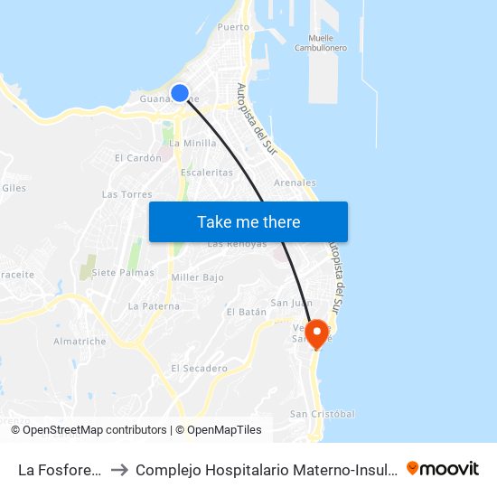 La Fosforera to Complejo Hospitalario Materno-Insular map