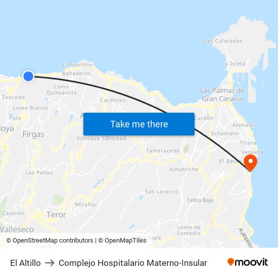 El Altillo to Complejo Hospitalario Materno-Insular map