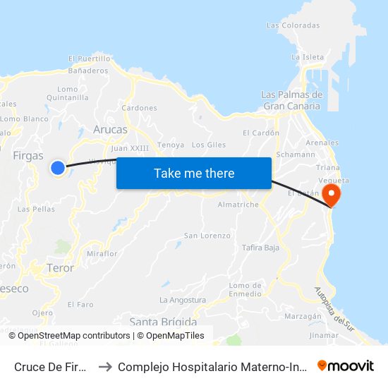 Cruce De Firgas to Complejo Hospitalario Materno-Insular map