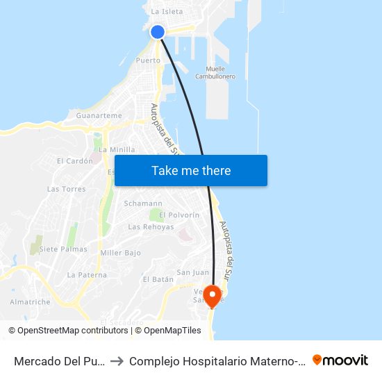 Mercado Del Puerto to Complejo Hospitalario Materno-Insular map