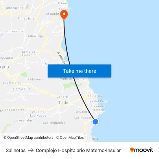 Salinetas to Complejo Hospitalario Materno-Insular map
