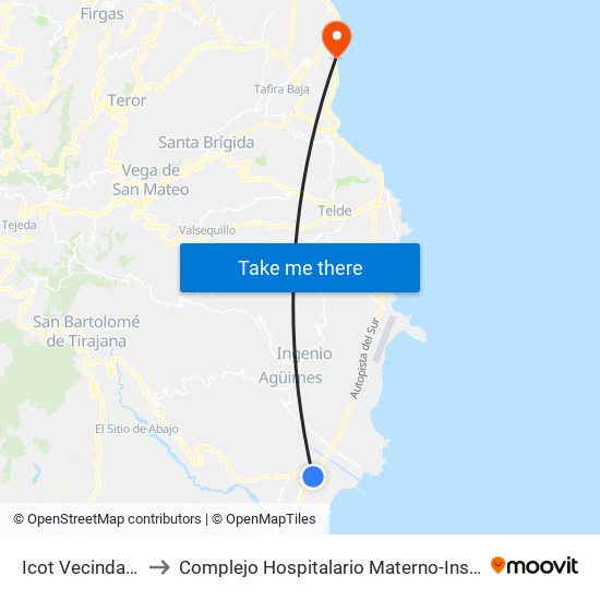 Icot Vecindario to Complejo Hospitalario Materno-Insular map