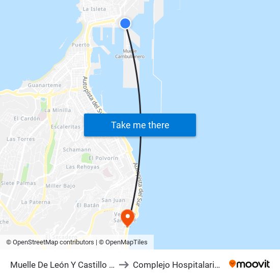 Muelle De León Y Castillo (Gasolinera De Bp) to Complejo Hospitalario Materno-Insular map