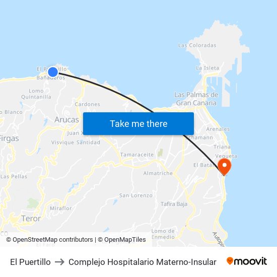 El Puertillo to Complejo Hospitalario Materno-Insular map